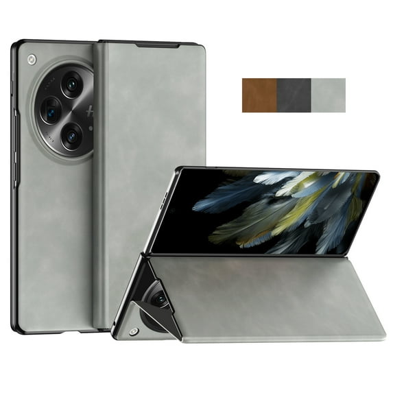 TECH CIRCLE Luxury Flip Leather Case for OnePlus Open, Premium Napa Leather Hidden Bracket Kickstand Ultra Slim Thin Business Style Men Women Anti-Scratch Shockproof Case for OnePlus Open 7.82",White