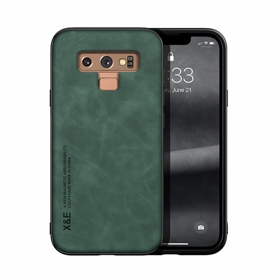 TECH CIRCLE Luxury Leather Case for Samsung Galaxy Note 9, Ultra Slim Thin Imported Leather Magnetic Shockproof Rugged Case For Samsung Galaxy Note 9,Green
