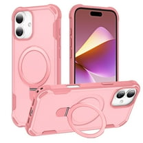 TECH CIRCLE Magneitc Case for iPhone 16,Shockproof Invisible Ring Stand Case Compatible with Mag Safe Rugged Back Cover for iPhone 16,Pink