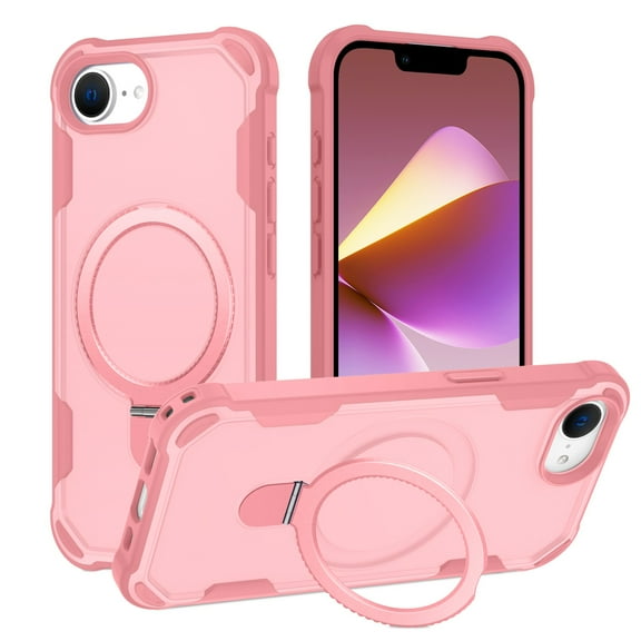 TECH CIRCLE Magneitc Case for iPhone 16e,Shockproof Invisible Ring Stand Case Compatible with Mag Safe Rugged Back Cover for iPhone 16e,Pink