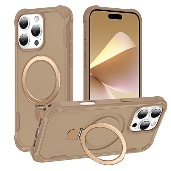 TECH CIRCLE Magneitc Case for iPhone 15 Pro,Shockproof Invisible Ring Stand Case Compatible with Mag Safe Rugged Back Cover for iPhone 15 Pro,Desertgold