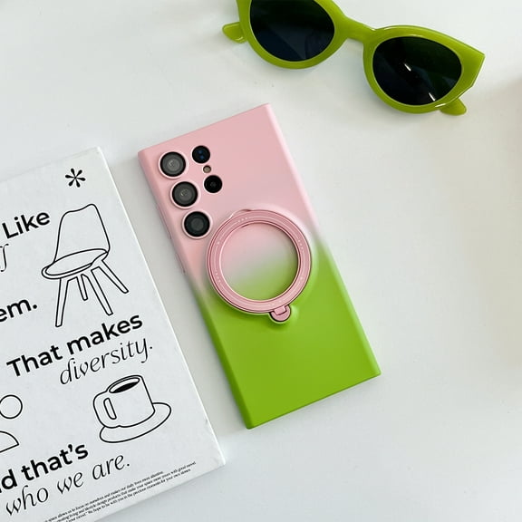 TECH CIRCLE Magnetic Case For Samsung Galaxy S23 Ultra with Invisible Stand [Compatible with MagSafe] Shockproof Protective Gradient Color Ring Holder Phone Cases for Galaxy S23 Ultra,Pink Green