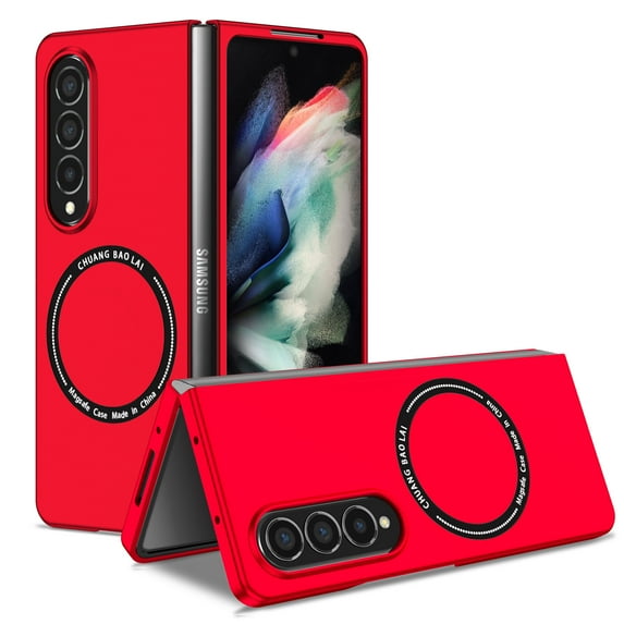 TECH CIRCLE Magnetic Case for For Samsung Galaxy Z Fold4 5G(2022) ,Built in Magnet Compatible with MagSafe Charger,Shockproof Lightweight Slim Hard PC Folding Phone Case,Red