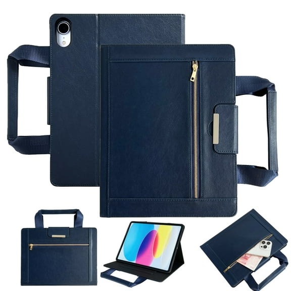 TECH CIRCLE Handbag Style Smart Folio Case for iPad Pro 13" (M4/M5) with Handle, Card Slots, Zippered Pocket, Auto Sleep Wake, Stand, PU Leather Protective Cover, Blue