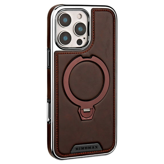 TECH CIRCLE Magnetic Case for iPhone 15, PU Leather Kickstand Back Cover, Flexible PC+TPU Protective Shell with Anti-Scratch, Anti-Fingerprint, Shock-Absorbent Magnetic Ring Holder,Darkbrown