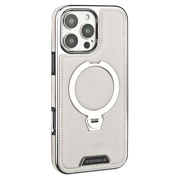 TECH CIRCLE Magnetic Case for iPhone 16, PU Leather Kickstand Back Cover, Flexible PC+TPU Protective Shell with Anti-Scratch, Anti-Fingerprint, Shock-Absorbent Magnetic Ring Holder,Gray