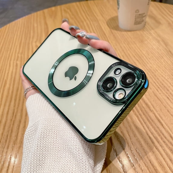TECH CIRCLE Magnetic Clear Case for iPhone 13 Pro with Camera Lens Protector Plating Luxury Case Compatible with MagSafe Soft TPU Shockproof Protective Women Girl Men Case, Darkgreen