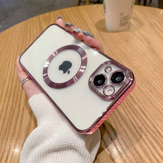 TECH CIRCLE Magnetic Clear Case for iPhone 13 Pro with Camera Lens Protector Plating Luxury Case Compatible with MagSafe Soft TPU Shockproof Protective Women Girl Men Case, Rosegold