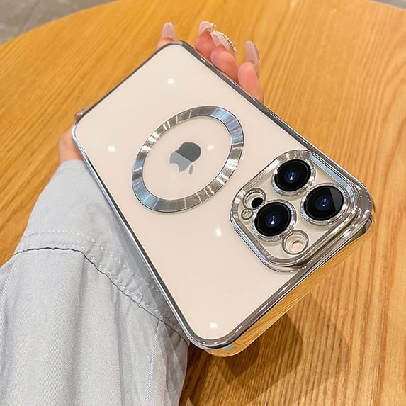 TECH CIRCLE Magnetic Clear Case for iPhone 13 Pro Max with Camera Lens Protector Plating Luxury Case Compatible with MagSafe Soft TPU Shockproof Protective Women Girl Men Case, Silver