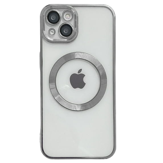 TECH CIRCLE Magnetic Clear Case for iPhone 14 Plus with Camera Lens Protector Plating Luxury Case Compatible with MagSafe Soft TPU Shockproof Protective Phone Case for iPhone 14 Plus 6.7 Inch,Silver