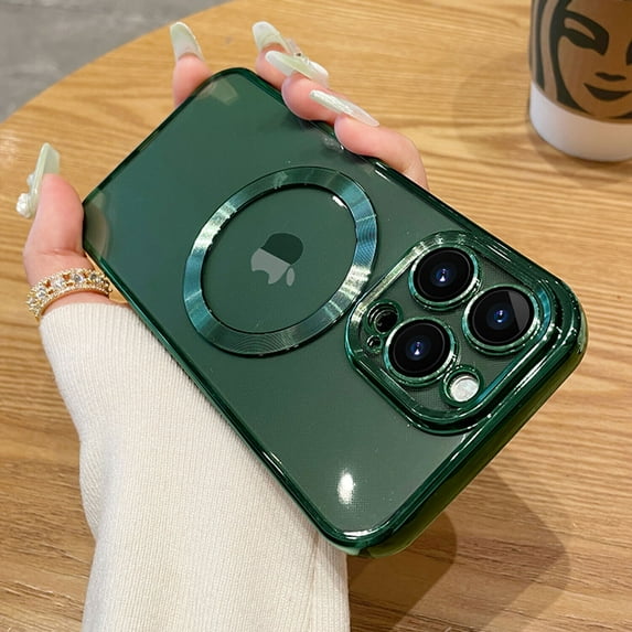TECH CIRCLE Magnetic Clear Case for iPhone 15 Pro with Camera Lens Protector Plating Luxury Case Compatible with MagSafe Soft TPU Shockproof Protective Phone Case for iPhone 15 Pro,Darkgreen