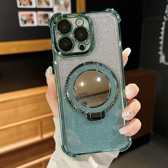 TECH CIRCLE Magnetic Kickstand Glitter Case for iPhone 14 Pro Max,Bling Sparkly Camera Protector Makeup Mirror Women Girls Case for iPhone 14 Pro Max 6.7" 2022,Green