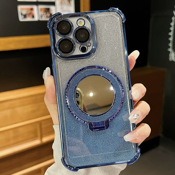 TECH CIRCLE Magnetic Kickstand Glitter Case for iPhone 15 Plus,Bling Sparkly Camera Protector Makeup Mirror Women Girls Case for iPhone 15 Plus 6.7" 2023,Blue