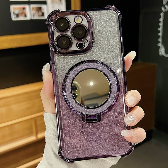TECH CIRCLE Magnetic Kickstand Glitter Case for iPhone 15 Plus,Bling Sparkly Camera Protector Makeup Mirror Women Girls Case for iPhone 15 Plus 6.7" 2023,Darkpurple