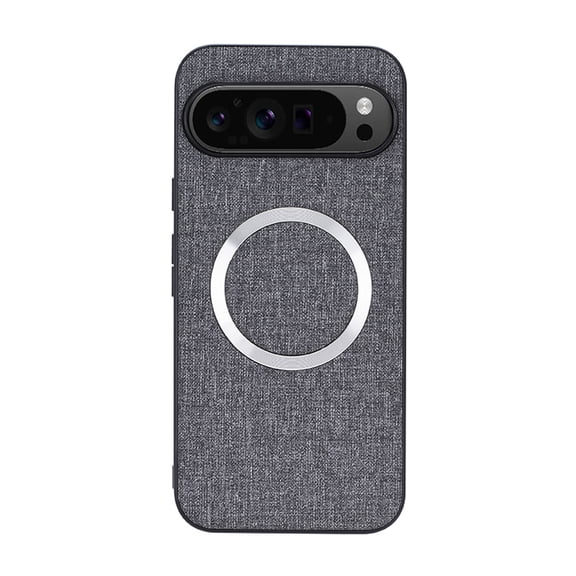 TECH CIRCLE Magnetic Mag Safe Case for Google Pixel 9 Pro XL, Business Cloth Fabric Texture PU Leather Shockproof Protective Case Non-Slip Anti-Scratch Cover for Google Pixel 9 Pro XL,Gray