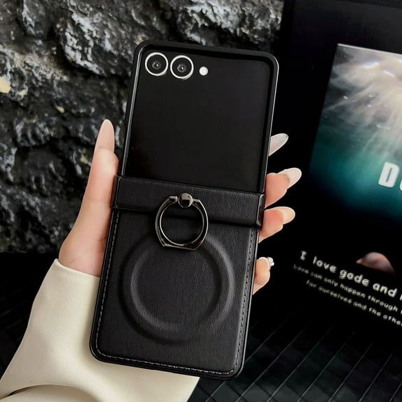 TECH CIRCLE Magnetic Phone Case for Galaxy Z Flip 7 2025 with Hinge Cover Protection/Rotating Ring Holder Kickstand, Compatible with MagSafe, Shockproof Anti-Scratch Protective Thin Case, Black