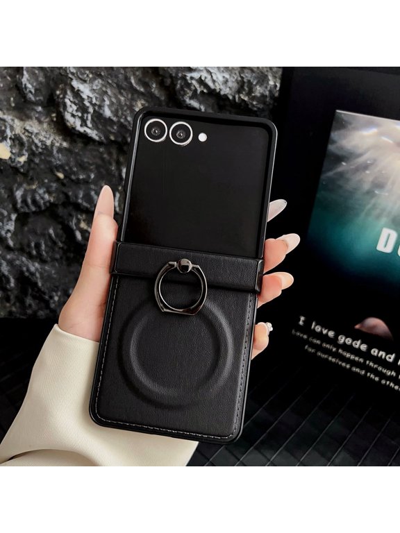 TECH CIRCLE Magnetic Phone Case for Motorola Razr 60 Ultra 2025 with Hinge Cover Protection/Rotating Ring Holder Kickstand, Compatible with MagSafe, Shockproof Anti-Scratch Protective Case, Black