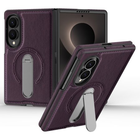 TECH CIRCLE Magnetic Protective Phone Case for Samsung Galaxy Z Fold 8, Compatible with MagSafe Chargers / Magnetic Accessories, Support Wireless Charging, Built-in Kickstand, Purple