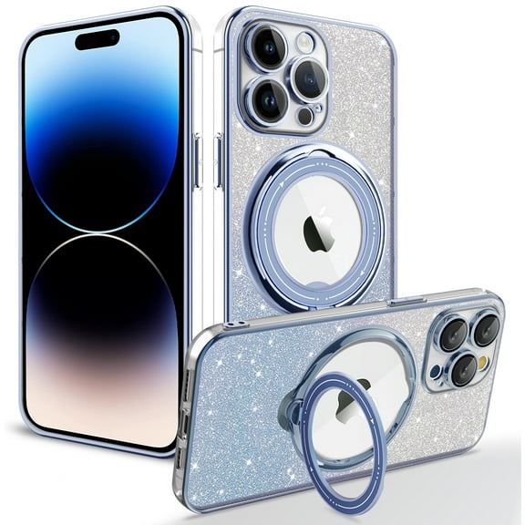TECH CIRCLE Magnetic Shockproof For iPhone 14 Pro Max Case Compatible with MagSafe Military Drop Protection Sturdy Stand Slim Bling Sparkle Magnetic Protective Case for iPhone 14 Pro Max 6.7",Blue