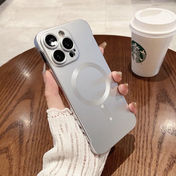 TECH CIRCLE Magnetic Ultra Thin Frosted Designed for iPhone 15 Plus Frameless Case, Slim Minimalist Lightweight Matte Hard Anti-Scratch MagSafe Cover Protective Borderless Case,Silver