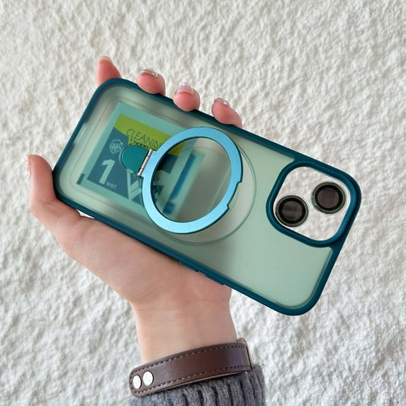TECH CIRCLE Magnetic for iPhone 15 Case with Invisible Stand Compatible with MagSafe, Full Camera Lens Protector Military Drop Protection Translucent Slim Case for iPhone 15,Green
