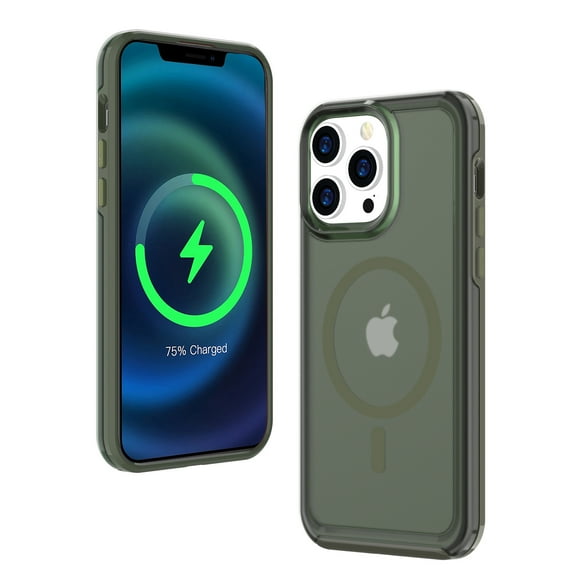 TECH CIRCLE Matte Case for Apple iPhone 14 6.1 inch (2022) ,Built in Magnet Compatible with MagSafe Charger,Anti-fall Translucent Frosted PC Magnetic Slim Fit TPU Border Phone Case,Armygreen