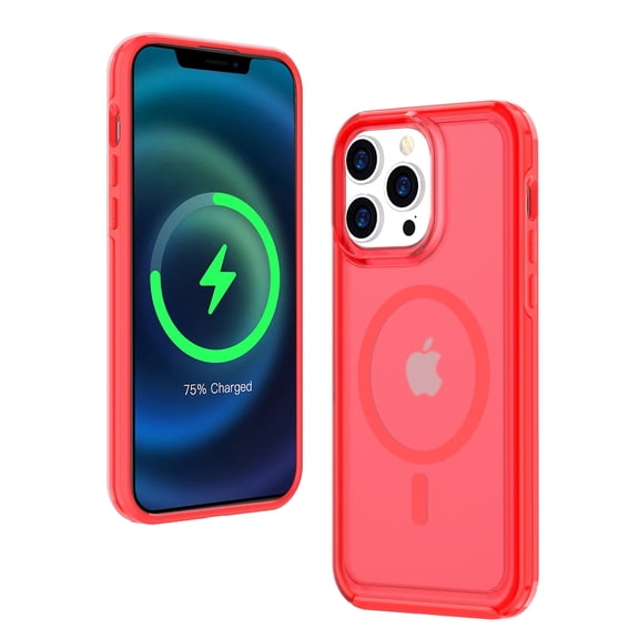TECH CIRCLE Matte Case for Apple iPhone 14 6.1 inch (2022) ,Built in Magnet Compatible with MagSafe Charger,Anti-fall Translucent Frosted PC Magnetic Slim Fit TPU Border Phone Case,Red