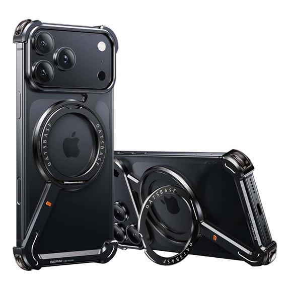 TECH CIRCLE Minimalist Magnetic Phone Case Compatible with iPhone 15 Plus Frameless, 360° Rotation Kickstand Aluminum Metal Frameless Design Bumper Z Case, Shockproof Protective,Black