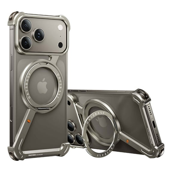 TECH CIRCLE Minimalist Magnetic Phone Case Compatible with iPhone 17 Pro Frameless, 360° Rotation Kickstand Aluminum Metal Frameless Design Bumper Z Case, Shockproof Protective,Titanium