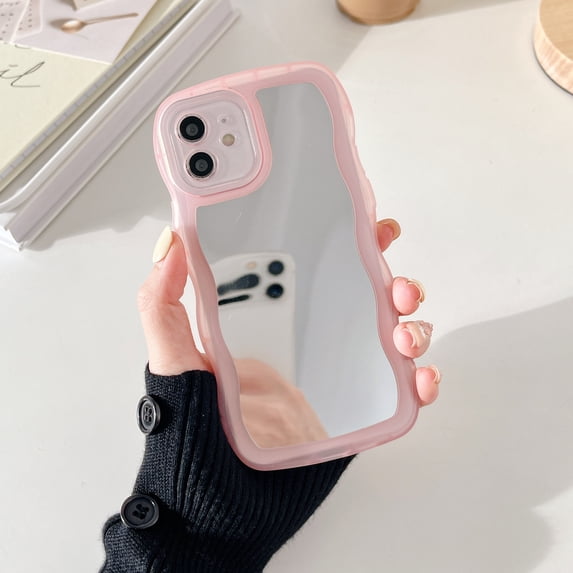 TECH CIRCLE Mirror case for iPhone 12 , Hard Back Soft Bumper Protective Cover Girls Woman Makeup Touch up Back Camera Selfies for iPhone 12,Pink