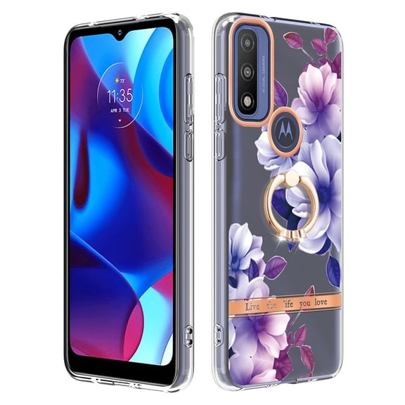 TECH CIRCLE For Moto Edge 20 Lite/Moto Edge 20 Fusion Case,360 Rotatable Flower Pattern Shiny Ring Holder Kickstand Soft TPU Girls Women Case Shockproof Protective Phone Case for Motorola ,Purple
