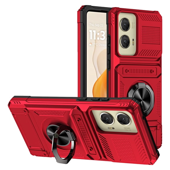 TECH CIRCLE for Moto G 5G 6.6" 2024 Case Wallet, 360° Magnetic Ring Stand Heavy Duty Protective Dual Layer Shockproof Rugged Hidden Card Slot Magnetic Car Mount Cover for Moto G 5G 6.6" 2024,Red
