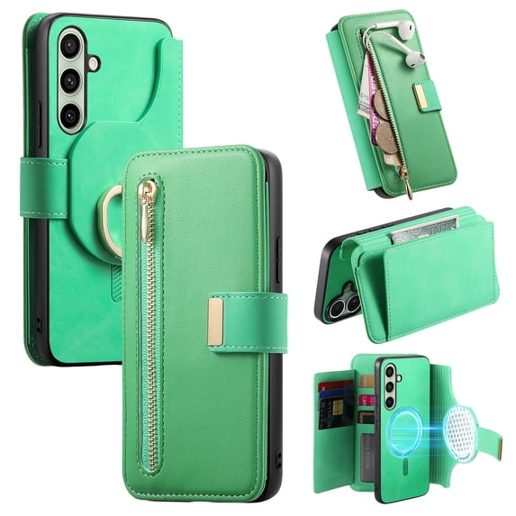 TECH CIRCLE for Moto G Power 5G (2024) Phone Case 6.7", Magnetic Back Cover with Removable Flip Wallet Case, with Card Slots/Pocket/Ring Holder Grip, Compatible with MagSafe, PU Leather Case, Green