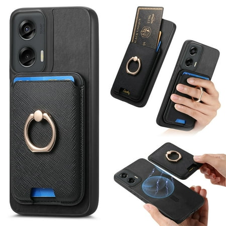 TECH CIRCLE For Moto G 5G 2024 Wallet Case, Detachable 2-in-1 Magnetic Wallet Case with Card Slots Holder Ring Stand Premium PU Leather Slim Durable Shockproof Removable Protective Cover,Black