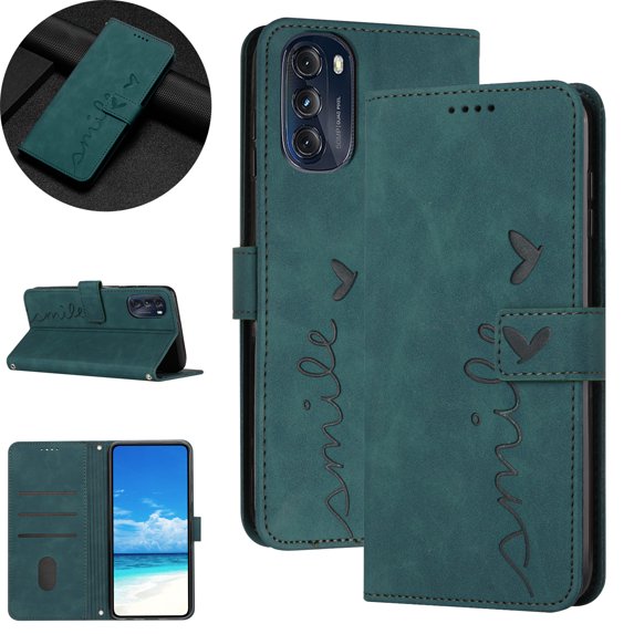 TECH CIRCLE for Motorola Moto G 5G 2022 Wallet Case with Credit Card Holder,Full Protection PU Leather Magnetic Closure Folio Flip Stand Phone Cover with Hand Strap,Green