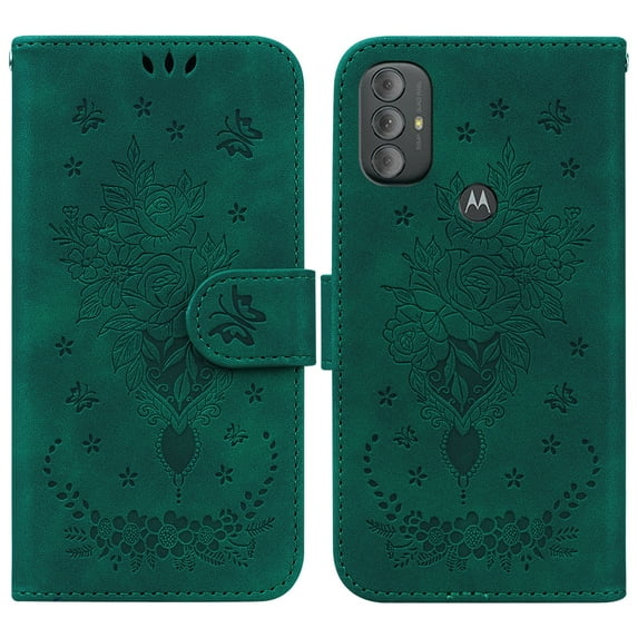 TECH CIRCLE Motorola Moto G Power 2022 Wallet Case,Embossed Premium PU Leather Magnetic Handbag Pocket Card Slots with Wrist Strap Flip Kickstand Shockproof Case for Motorola Moto G Power 2022,Green