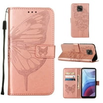 TECH CIRCLE for Motorola Moto G Power 2023 Wallet Case, Embossed Butterfly PU Leather Credit Card Holder Slots Full Body Protection Kickstand Flip Folio Shockproof TPU Phone Cover,Rosegold