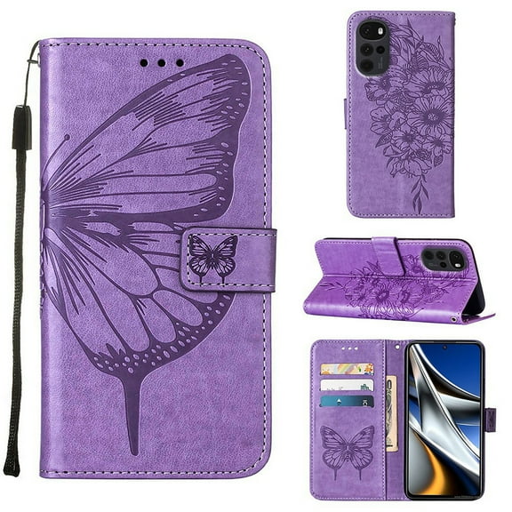 TECH CIRCLE for Motorola Moto G Stylus 5G (2022) Wallet Case, Embossed Butterfly PU Leather Credit Card Holder Slots Full Body Protection Kickstand Flip Folio Shockproof TPU Phone Cover,Lightpurple