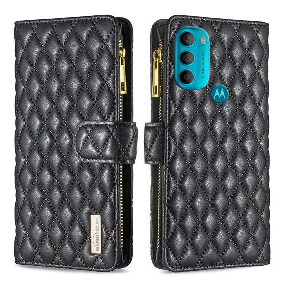 TECH CIRCLE Motorola Moto G71 5G Case 6.4" Phone 2022 - 9 Cards Slots Zipper Pocket Wallet Shockproof Protective Flip Cover Stand Case With Hand Strap for Girls Women - Black