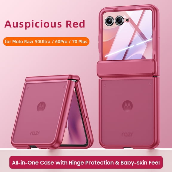 TECH CIRCLE for Motorola Razr Plus 2024/2026 Matte Hard PC Case with Tempered Glass Screen Protector Full Body Shockproof Lightweight Anti-Scratch Protective Cover,Red