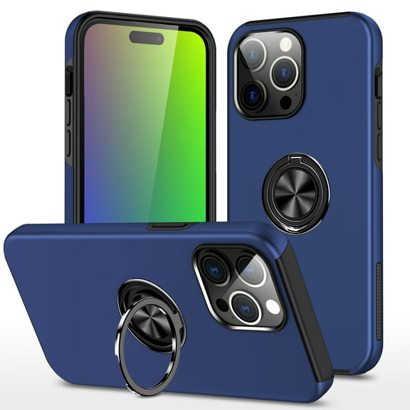 TECH CIRCLE Multifunctional Case for iPhone 15 Pro (2023) 6.1" - Durable Silicone Hard Plastic Dual Layer Protection Case with [Kickstand /Phone Ring Holder] Shockproof Rugged Cover Shell, Blue