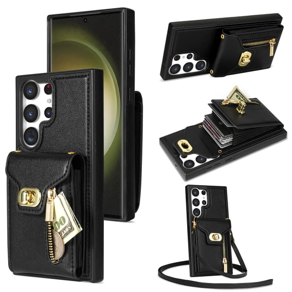 TECH CIRCLE Multifunctional Phone Case for Samsung Galaxy Note 20 Ultra Cell Phone - [Built-in Wallet] Protective Portable Leather Cover Shell with Adjustable Shoulder Strap, Black