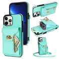 thumbnail image 1 of TECH CIRCLE Multifunctional Phone Case for iPhone 13 Pro Cell Phone - [Built-in Wallet] Protective Portable Leather Cover Shell with Adjustable Shoulder Strap, Mint, 1 of 7