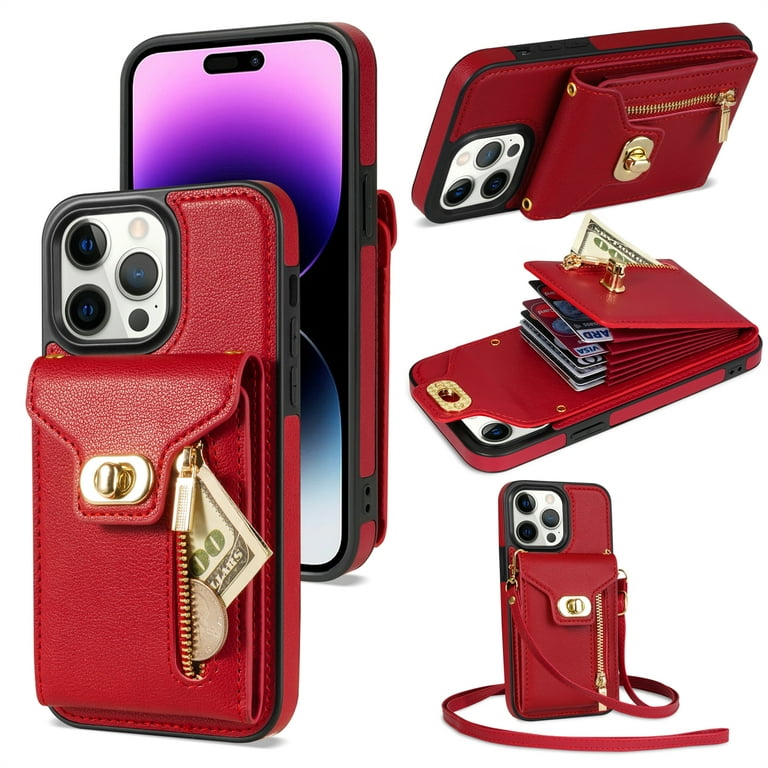 TECH CIRCLE Multifunctional Phone Case for iPhone 14 Pro Max Cell Phone Built in Wallet Protective Portable Leather Cover Shell with Adjustable