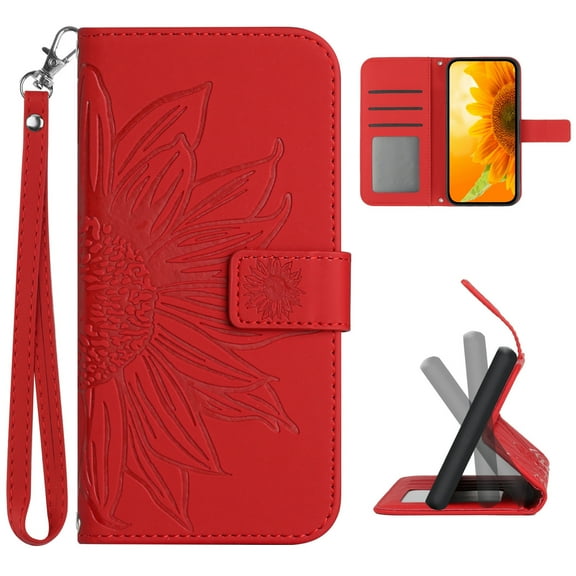 TECH CIRCLE OnePlus Nord N20 5G Wallet Case for Women with Credit Card Holders, Sunflower Flip PU Leather Kickstand Shockproof Protective Strap Cover forOnePlus Nord N20 5G 6.43 inch 2022,Red