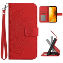 TECH CIRCLE OnePlus Nord N20 5G Wallet Case for Women with Credit Card Holders, Sunflower Flip PU Leather Kickstand Shockproof Protective Strap Cover forOnePlus Nord N20 5G 6.43 inch 2022,Red