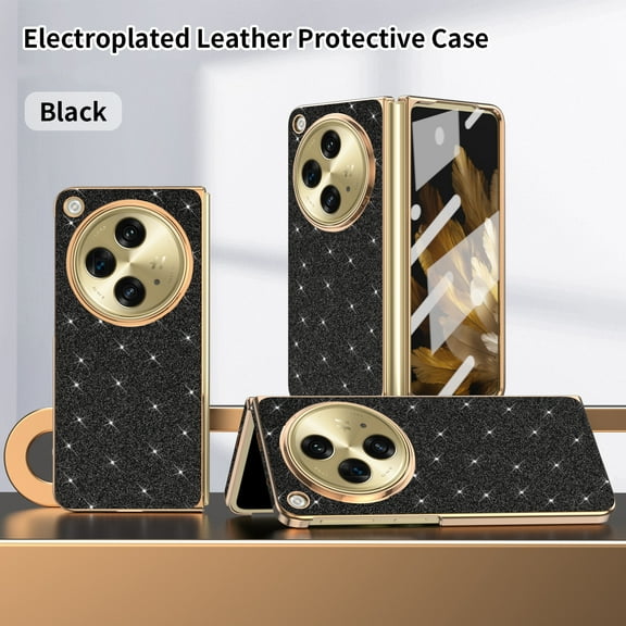 TECH CIRCLE for OnePlus Open Case Built-in Screen Protector, Bling Sparkly Glitter Shiny Electroplated Frame Hard PC Back Slim Drop Protection Shockproof Phone Cover for OnePlus Open 2023, Black