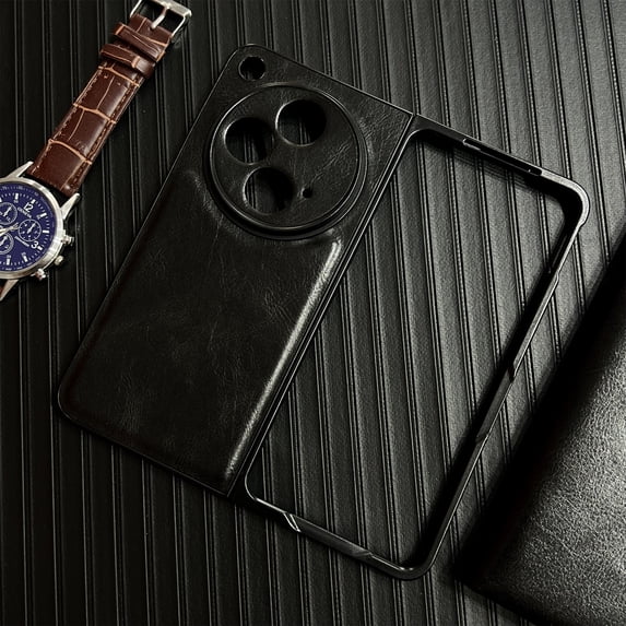 TECH CIRCLE for OnePlus Open Slim Case, Business Luxury PU Leather Shockproof Protective Case Retro Ultra Thin Lightweight All- Inclusive Lens Protection Phone Cover for OnePlus Open 7.82" 2023,Black