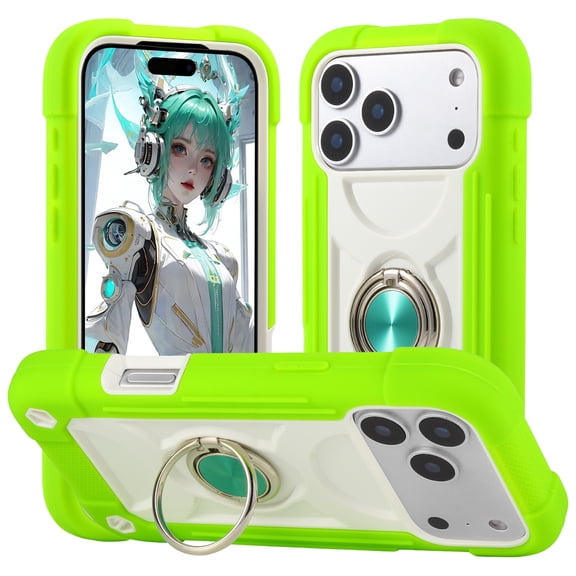 TECH CIRCLE PC+TPU Case for iPhone 17 Pro Max - Shockproof 360 Rotating Kickstand Case with Phone Ring Holder Rugged 3-Layer Protective Cover, Green