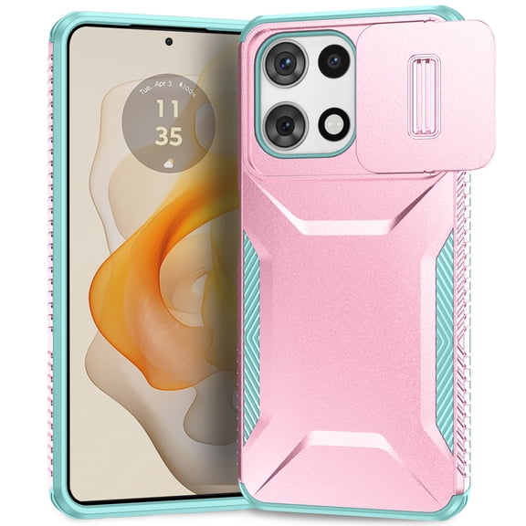 TECH CIRCLE PC+TPU Hybrid Phone Case for Motorola Moto G 5G 2025 Rubber Case with Slide Camera Cover Military Grade Heavy Duty Non-Slip Rugged Shockproof Protective Phone Cover,Rosegold